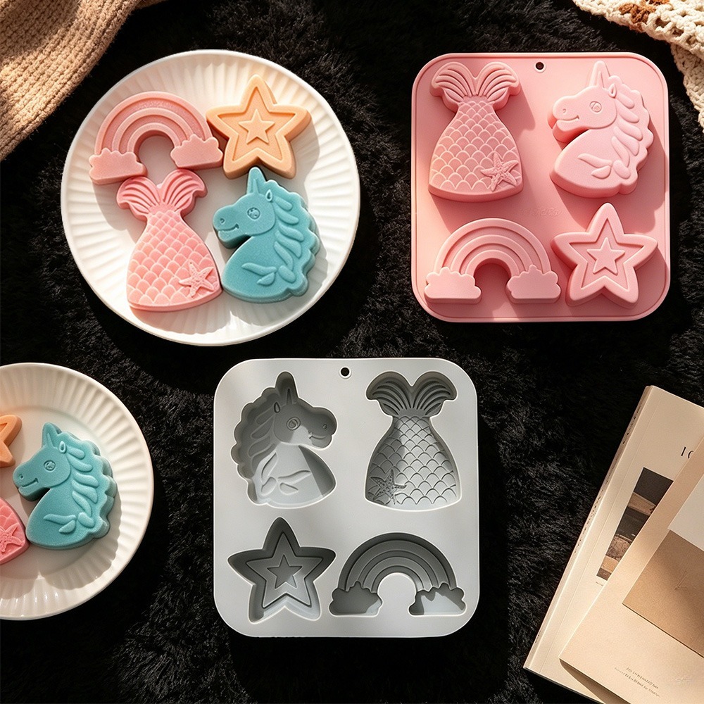 Candle Making Set - 2 adet/takım 4 Kavite Unicorn Gökkuşağı